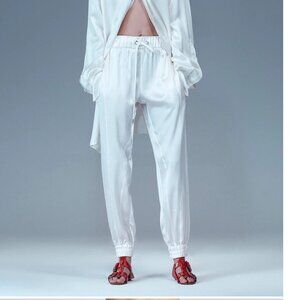 SA SU PHI Valentina Joggers $1650 Pants in Cotton Silk White Sz 4 Small‎